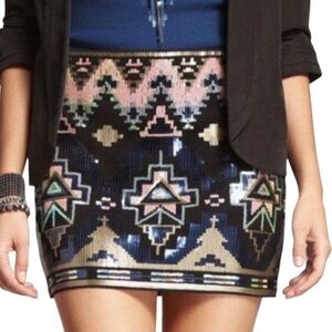Express Aztec Print Sequins Mini Skirt Size M Party Club